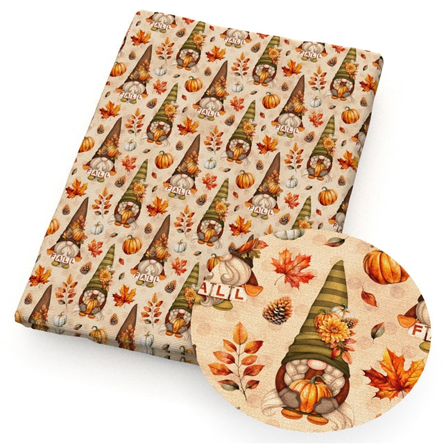 Fall Gnomes Printed Textured Liverpool/ Bullet Fabric FeeFiFauxLeather
