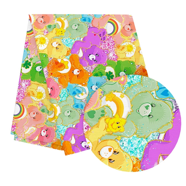 Care Bears Gold Foil Printed Faux Leather Sheet Bright colors