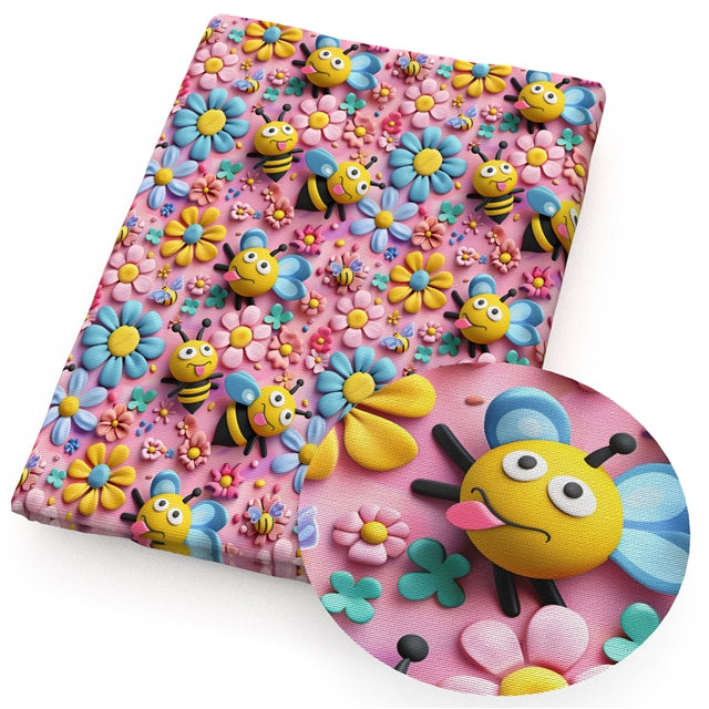 Bee Flowers Textured Liverpool/ Bullet Fabric FeeFiFauxLeather