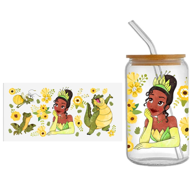 Tiana Princess and The Frog UV DTF Glass Can Wrap for 16 oz Libbey Glass, Permanent and Ready to Apply, UV dtf Cup Wrap ready to ship, Glass Can Wrap