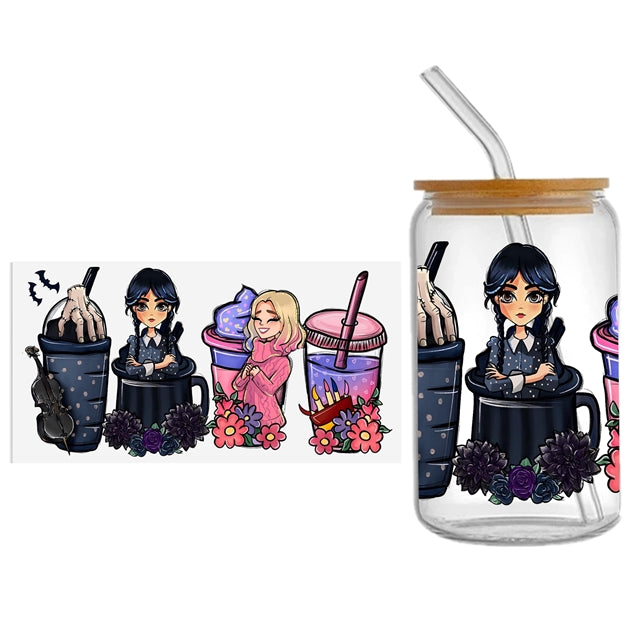 Wednesday UV DTF Cup Wrap – Decorative Wrap Design for Cups & Tumblers FeeFiFauxLeather