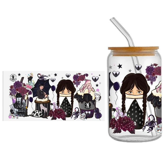 Wednesday UV DTF Glass Can Wrap FeeFiFauxLeather