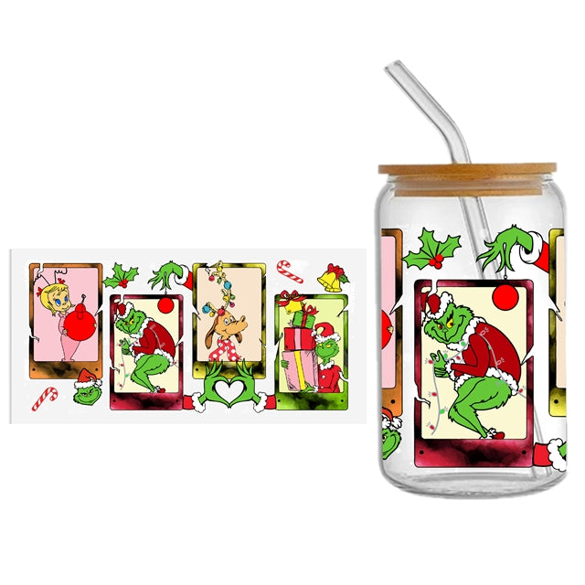 The Grinch Christmas UV DTF Glass Can Wrap FeeFiFauxLeather