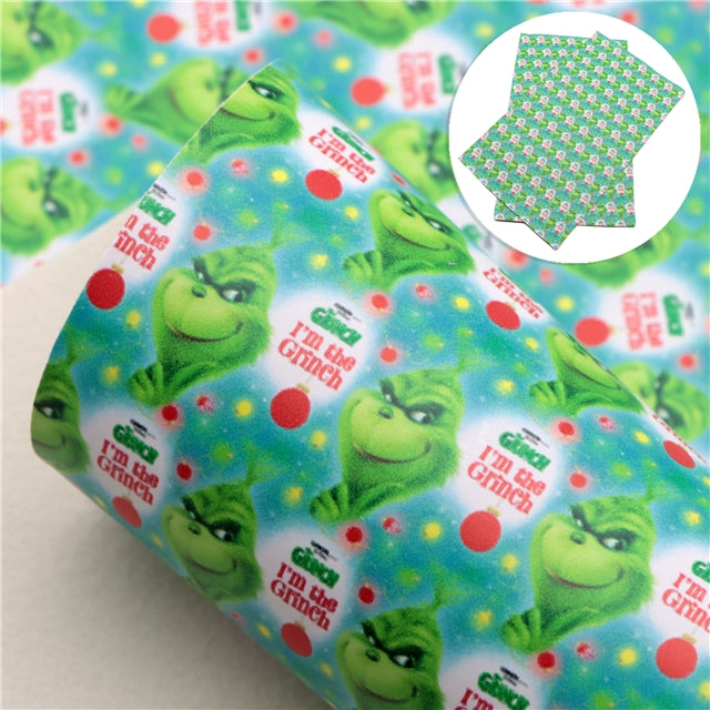 The Grinch Litchi Printed Faux Leather Sheet FeeFiFauxLeather