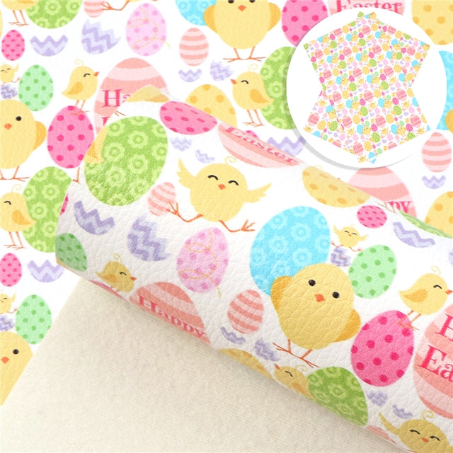 Easter Chicks Litchi Printed Faux Leather Sheet FeeFiFauxLeather