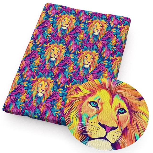 Colorful Lion Printed Textured Liverpool/ Bullet Fabric with a textured feel FeeFiFauxLeather