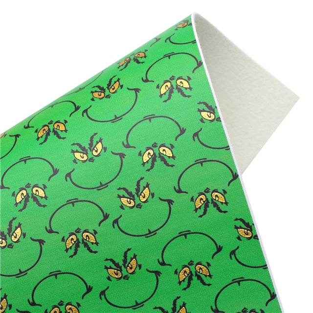 The Grinch Gold Foil Printed Faux Leather Sheet Bright colors FeeFiFauxLeather