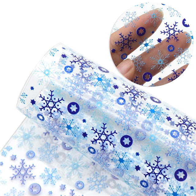 Christmas Snowflakes Printed See Through,Clear, Transparent Sheet FeeFiFauxLeather