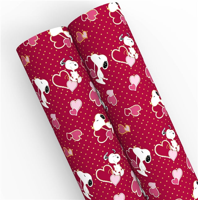 Snoopy Valentine Gold Foil Faux Leather Sheet Bright colors FeeFiFauxLeather