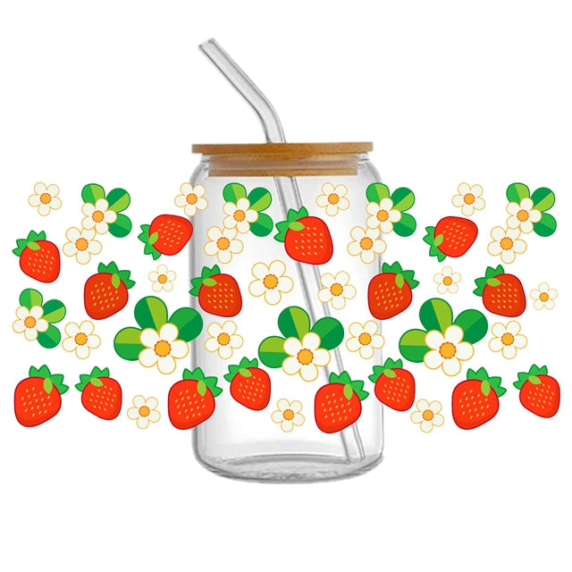 Strawberries UV DTF Glass Can Wrap FeeFiFauxLeather
