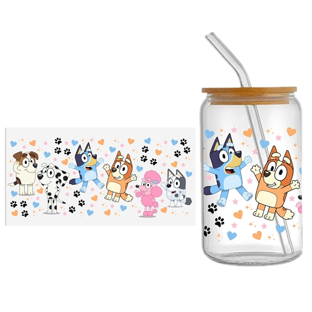 Blue Dog UV DTF Glass Can Wrap FeeFiFauxLeather