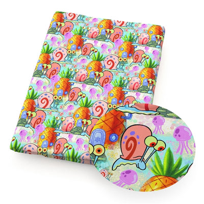 SpongeBob Printed Faux Leather Sheet Litchi has a pebble like feel with bright colors