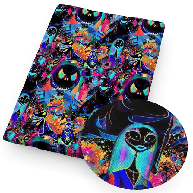 Nightmare Before Christmas Jack and Sally Textured Liverpool/ Bullet Fabric with a textured feel FeeFiFauxLeather