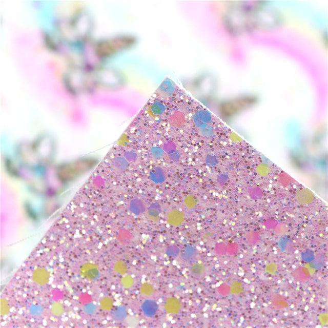Unicorn Glitter Double Sided Pattern Faux Leather Sheet FeeFiFauxLeather