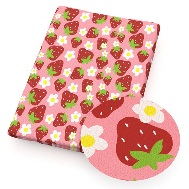 Strawberries and Daisies Smooth Printed Faux Leather Sheet FeeFiFauxLeather