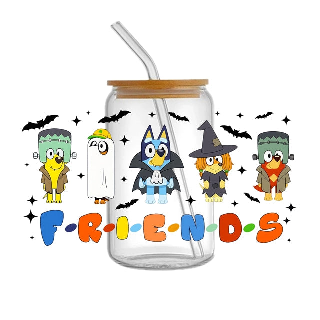 Blue Dog Halloween UV DTF Glass Can Wrap FeeFiFauxLeather