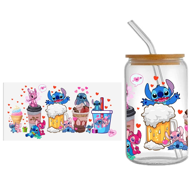 Blue Alien Valentine UV DTF Glass Can Wrap FeeFiFauxLeather