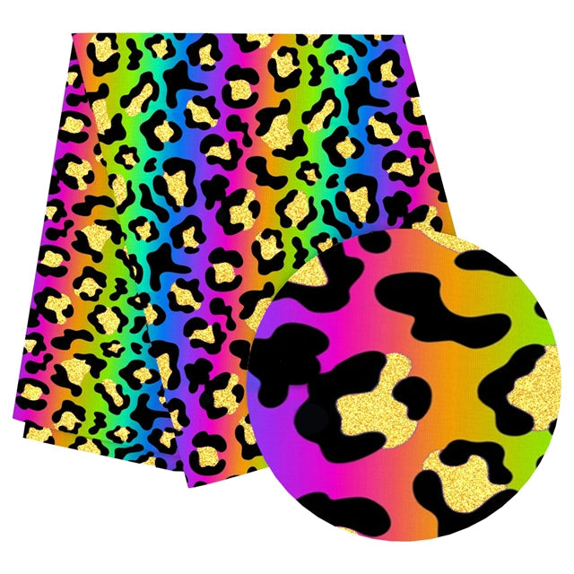 Leopard Rainbow Gold Foil Printed Faux Leather Sheet Bright colors FeeFiFauxLeather