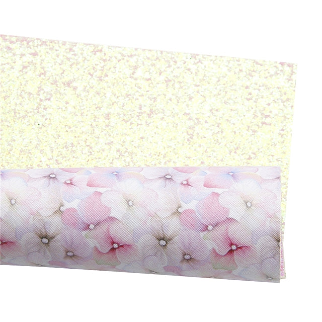 Pink Floral Glitter Double Pattern Faux Leather Sheet