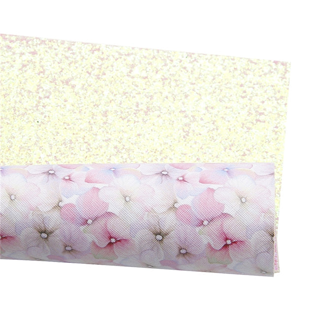 Pink Floral Glitter Double Pattern Faux Leather Sheet FeeFiFauxLeather