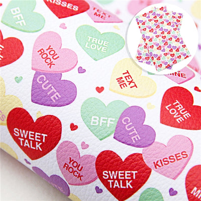 Valentine Hearts Love Litchi Printed Faux Leather Sheet Litchi has a pebble like feel with bright colors