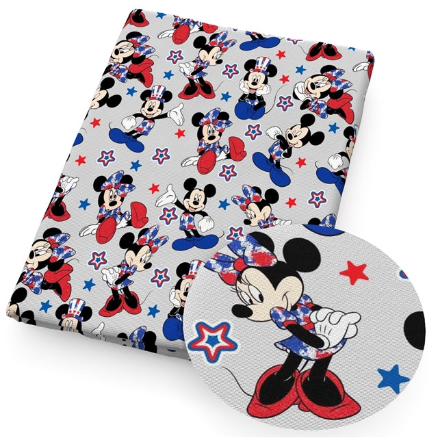 Red, White and Blue Mouse Litchi Printed Faux Leather Sheet FeeFiFauxLeather