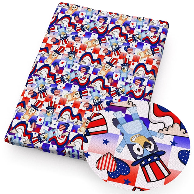 Blue Dog July 4th, Red, White and Blue Litchi Faux Leather Sheet FeeFiFauxLeather