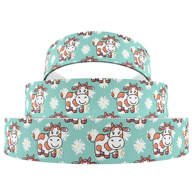 Cow 1 Yard Printed Grosgrain Ribbon FeeFiFauxLeather