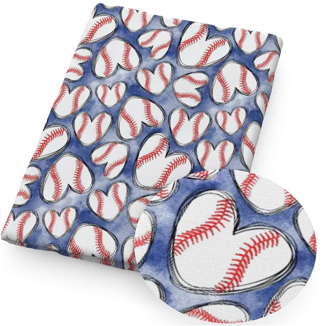Baseball Hearts Printed Fabric FeeFiFauxLeather