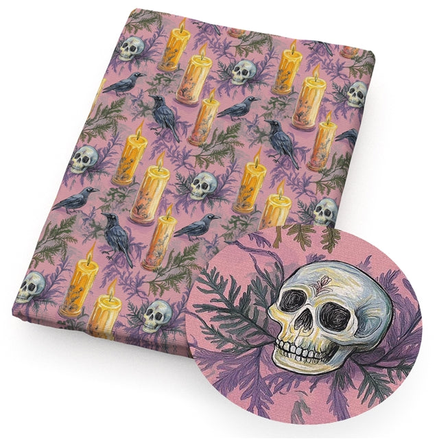 Skull Halloween Pink Print Textured Liverpool/ Bullet Fabric FeeFiFauxLeather