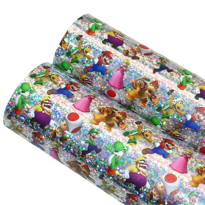 Super Mario and Friends Holographic Printed Faux Leather Print Sheet