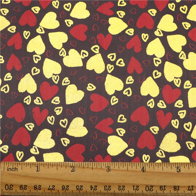 Hearts Valentine Print Gold Foil Printed Faux Leather Sheet Bright colors FeeFiFauxLeather