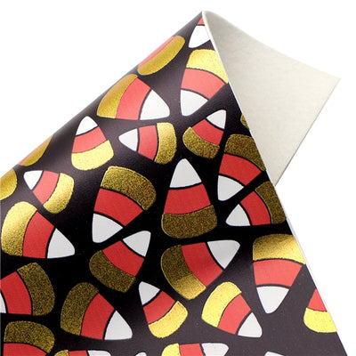 Candy Corn Halloween Print Gold Foil Printed Faux Leather Sheet Bright colors