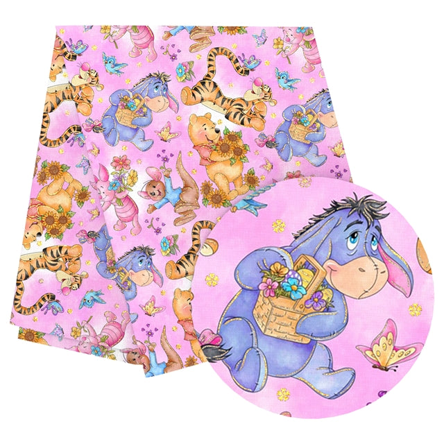 Winnie The Pooh and Friends Gold Foil Printed Faux Leather Sheet FeeFiFauxLeather