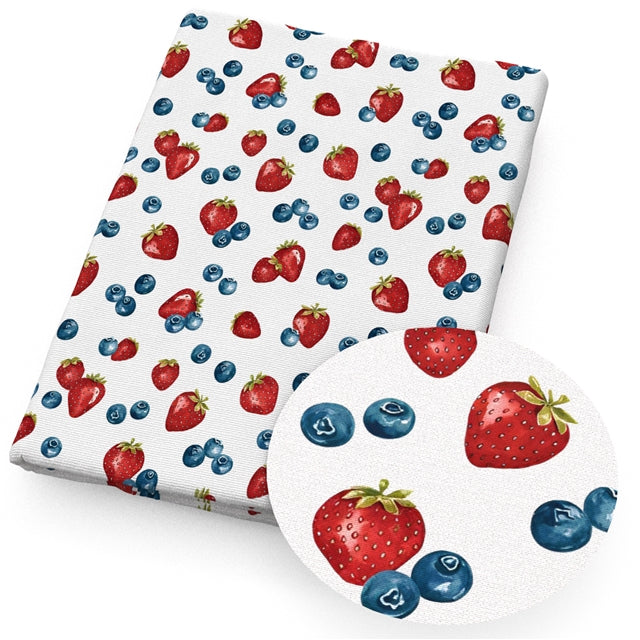 Strawberry and Blueberry Fruit Textured Liverpool/ Bullet Fabric FeeFiFauxLeather