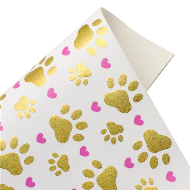 Paw Prints Dogs/ Cats Gold Foil Printed Faux Leather Sheet FeeFiFauxLeather