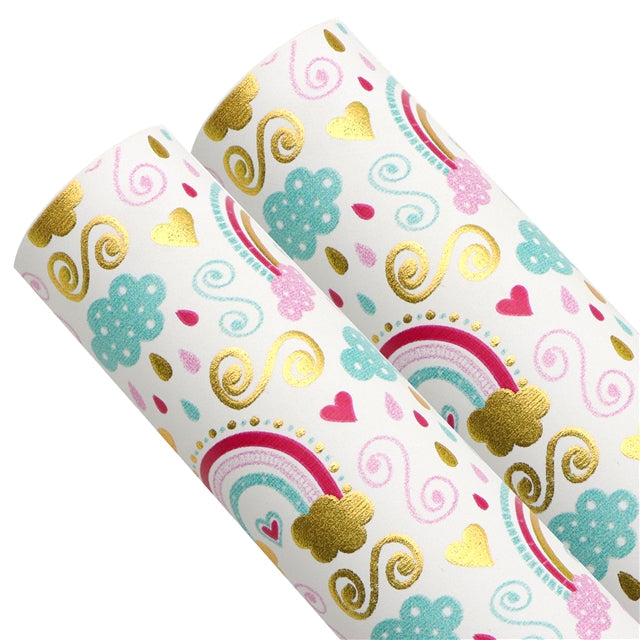 Rainbow Gold Foil Printed Faux Leather Sheet Bright colors FeeFiFauxLeather