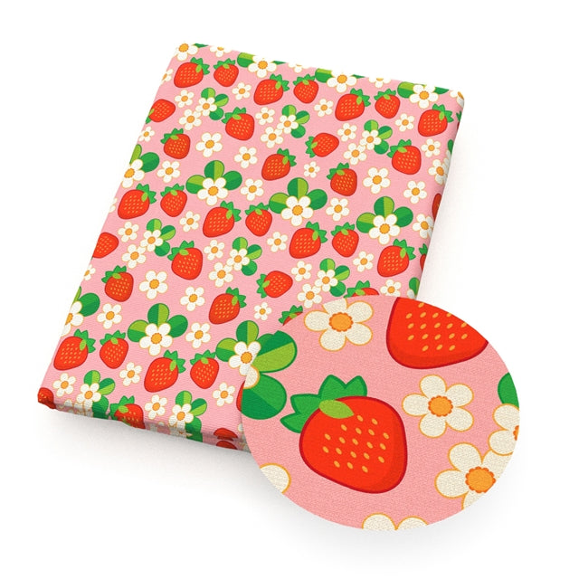 Strawberries and Daisies Smooth Printed Faux Leather Sheet FeeFiFauxLeather