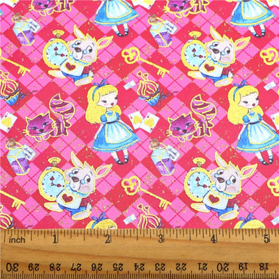 Alice In Wonderland Gold Foil Printed Faux Leather Sheet Bright colors