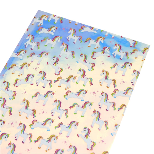 Unicorns Rainbow Holographic Printed Faux Leather Print Sheet FeeFiFauxLeather