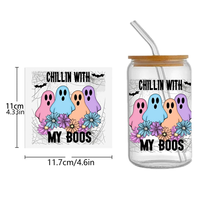Ghost HalloweenUV DTF Cup Wrap – Easy Cup Wrap for Tumblers & Projects FeeFiFauxLeather