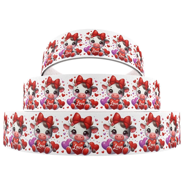 Valentine Cow 1 Yard Printed Grosgrain Ribbon FeeFiFauxLeather