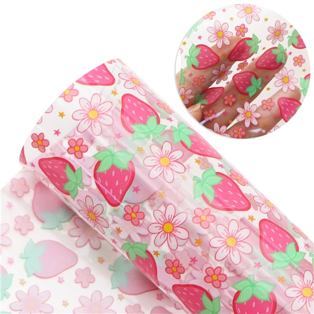 Strawberry Floral Printed See Through Sheet Clear Transparent Sheet FeeFiFauxLeather