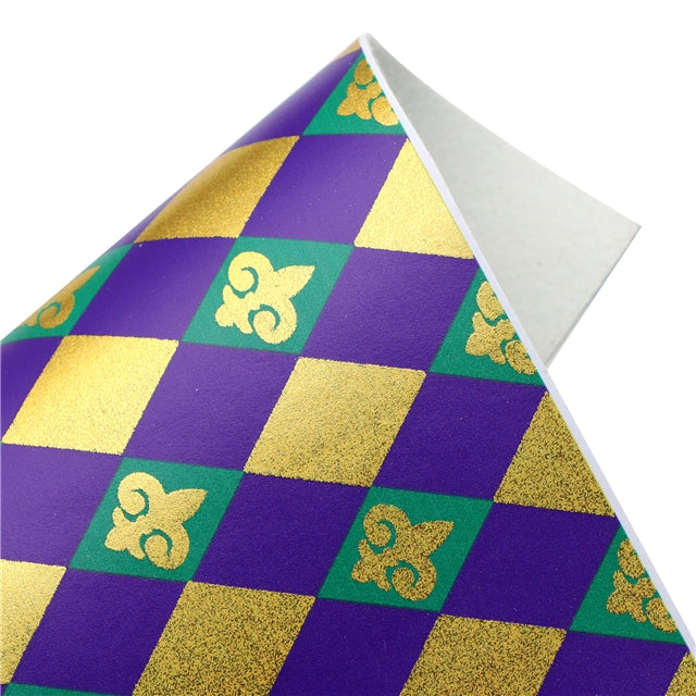 Mardi Gras Print Gold Foil Printed Faux Leather Sheet Bright colors FeeFiFauxLeather