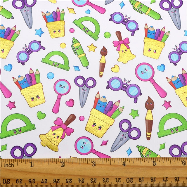 Back To School Gold Foil Printed Faux Leather Sheet Bright colors FeeFiFauxLeather