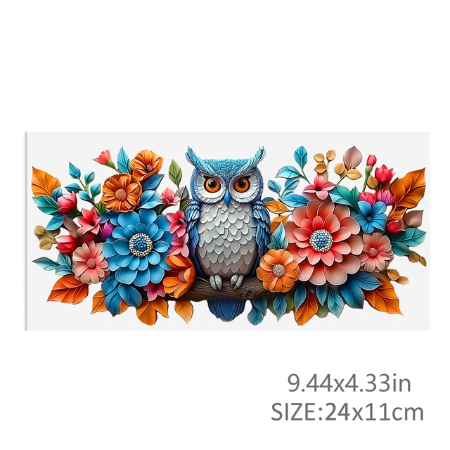 Owl Floral  UV DTF Glass Can Wrap FeeFiFauxLeather