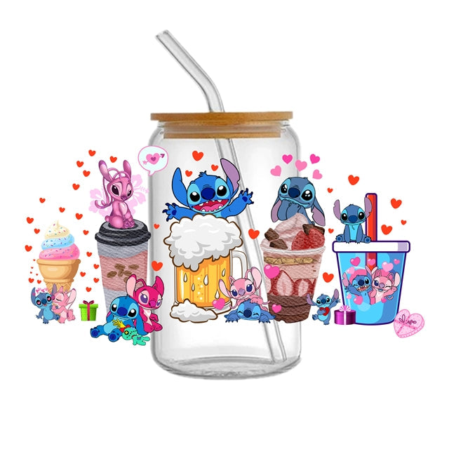 Blue Alien Valentine UV DTF Glass Can Wrap FeeFiFauxLeather