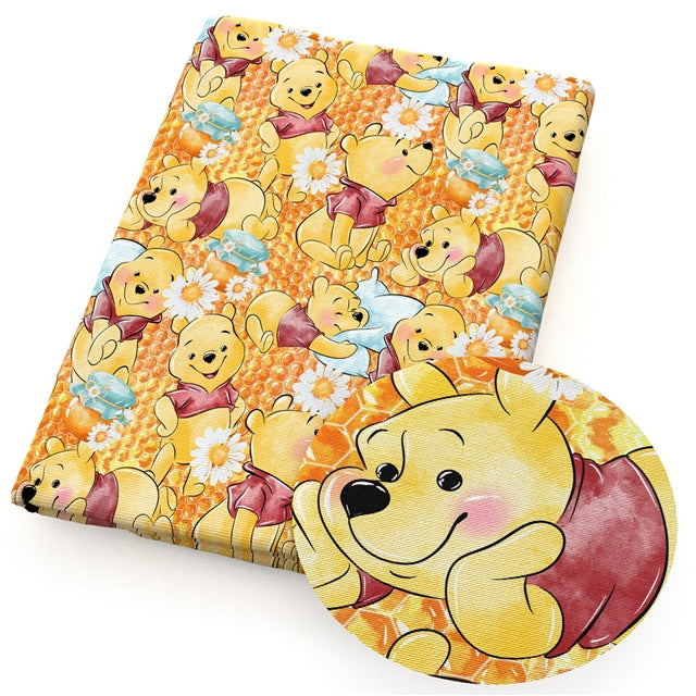 Winnie The Pooh Daisy Printed Faux Leather Sheet Litchi has a pebble like feel with bright colors