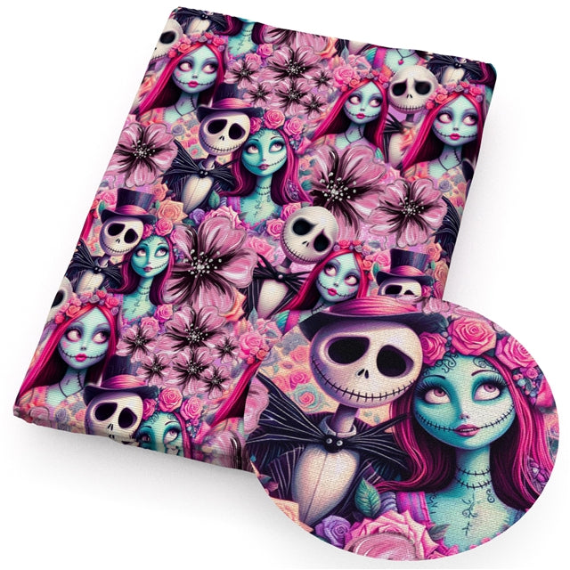 Nightmare Before Christmas Halloween Printed Textured Liverpool/ Bullet Fabric FeeFiFauxLeather