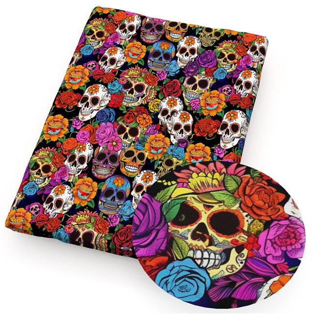 Skull Rainbow Colorful Printed Textured Liverpool/ Bullet Fabric FeeFiFauxLeather